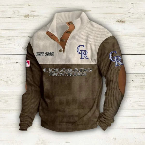 [FLASH SALE] NEW CUSTOMIZED MLB30 COR COLORADO ROCKIES BUTTON SWEATSHIRTS STAND COLLAR