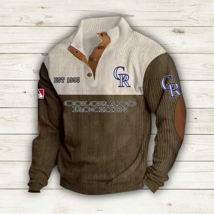 [FLASH SALE] NEW CUSTOMIZED MLB30 COR COLORADO ROCKIES BUTTON SWEATSHIRTS STAND COLLAR