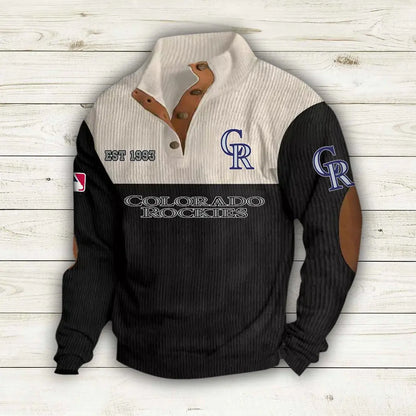 [FLASH SALE] NEW CUSTOMIZED MLB30 COR COLORADO ROCKIES BUTTON SWEATSHIRTS STAND COLLAR