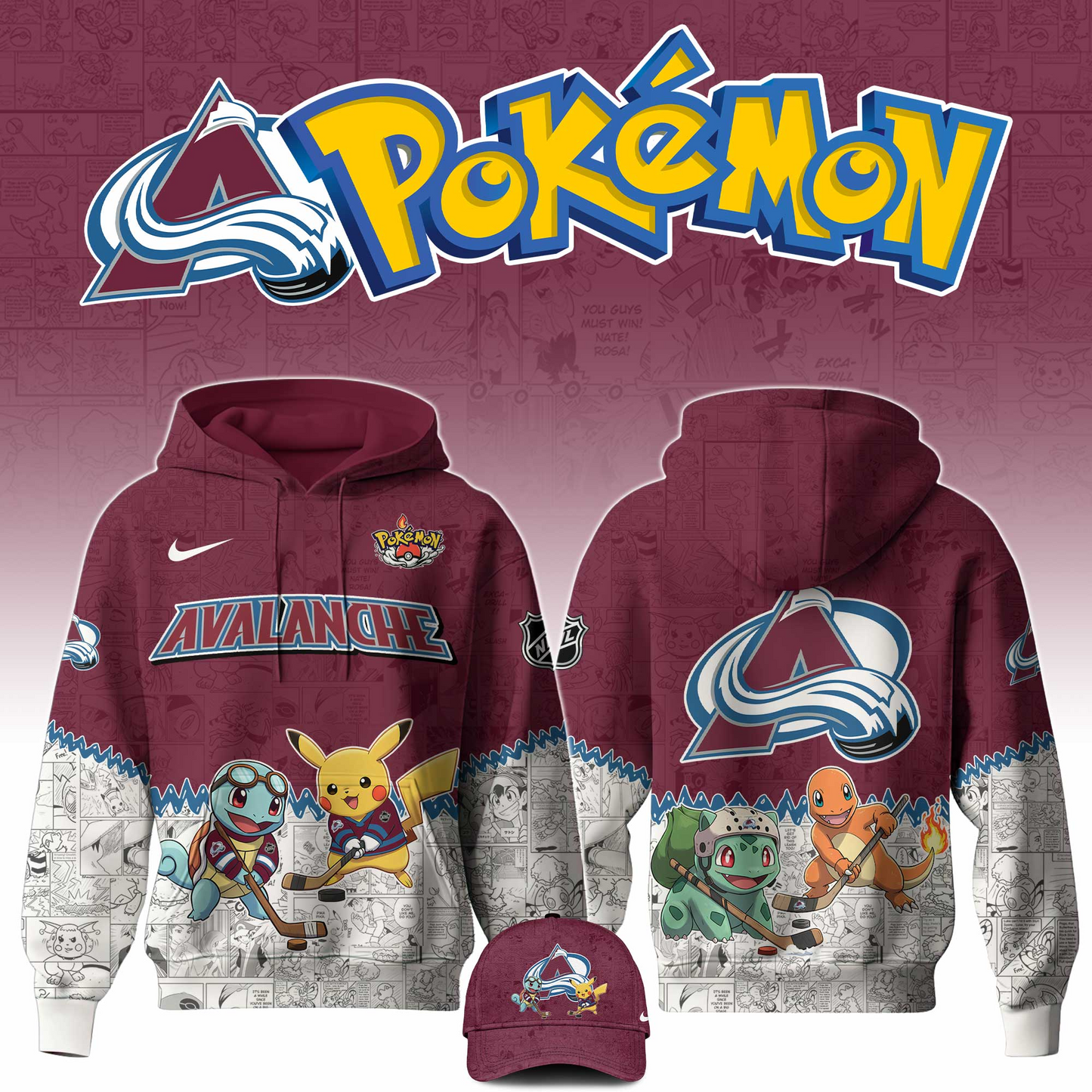 LIMITED EDITION - NEW CUSTOMIZED NHL05 CAL COLORADO AVALANCHE X POKÉMON T-SHIRT, SWEATSHIRT, HOODIE & ZIP HOODIE