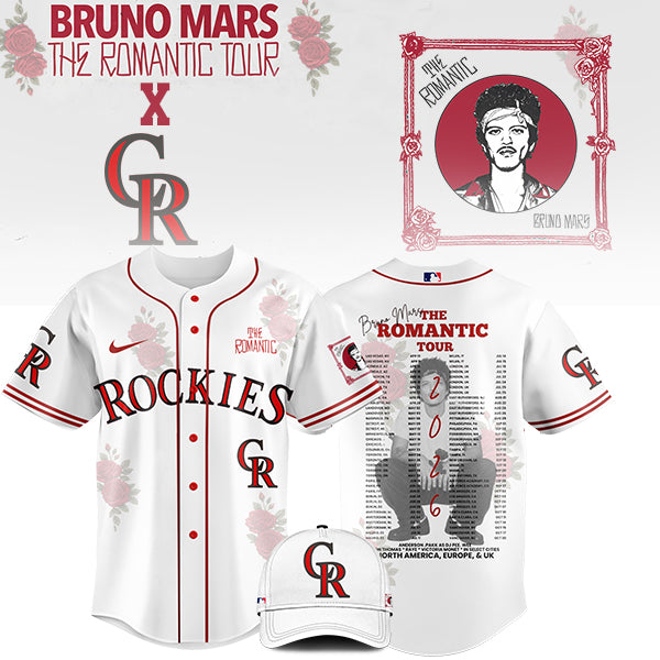 LIMITED EDITION - NEW CUSTOMIZED MLB30 CL ROCKIES x BRUNO MARS BASEBALL JERSEY & CAP
