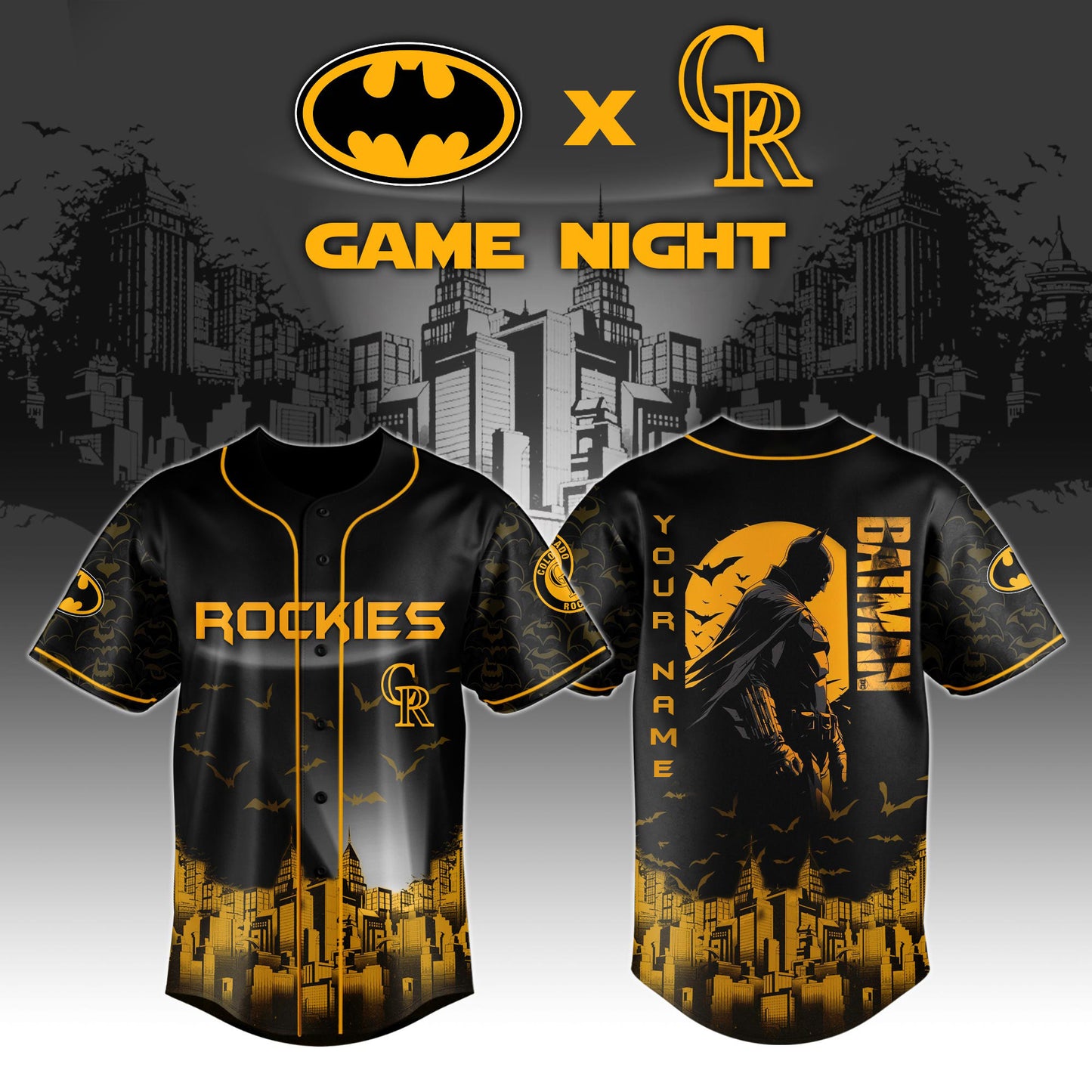 LIMITED EDITION - NEW CUSTOMIZED MLB30 CL ROCKIES x BATMAN BASEBALL JERSEY