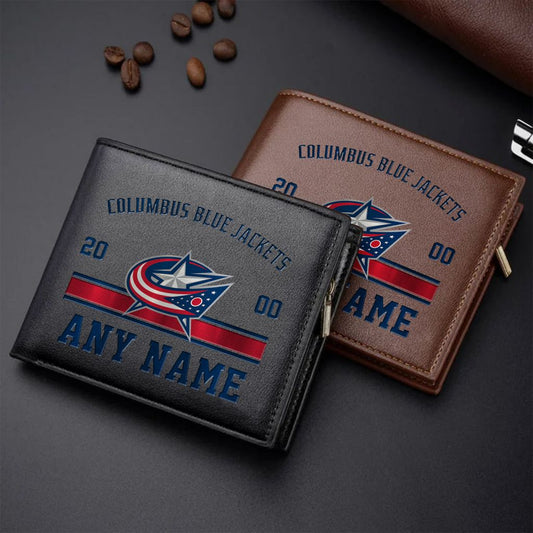 LIMITED EDITION - NEW CUSTOMIZED NHL18 CBJ COLUMBUS BLUE LEATHER WALLET