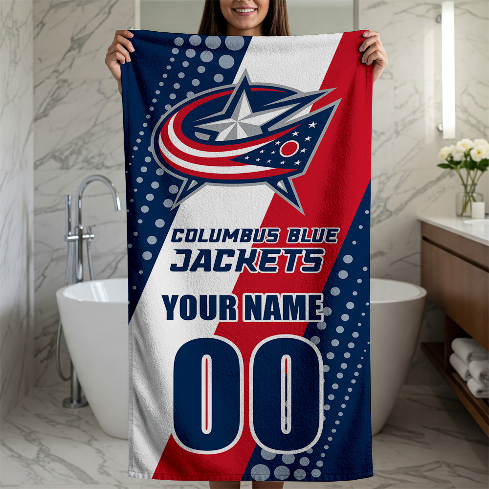 LIMITED EDITION - NEW CUSTOMIZED NHL18 CBJ COLUMBUS BLUE JACKETS BEACH & BATH TOWEL