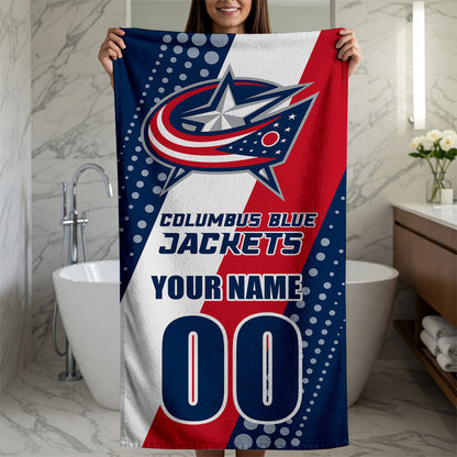 LIMITED EDITION - NEW CUSTOMIZED NHL18 CBJ COLUMBUS BLUE JACKETS BEACH & BATH TOWEL