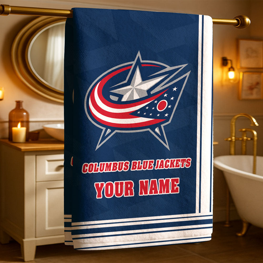 LIMITED EDITION - NEW CUSTOMIZED NHL18 CBJ COLUMBUS BLUE JACKETS BEACH & BATH TOWEL