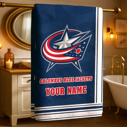 LIMITED EDITION - NEW CUSTOMIZED NHL18 CBJ COLUMBUS BLUE JACKETS BEACH & BATH TOWEL