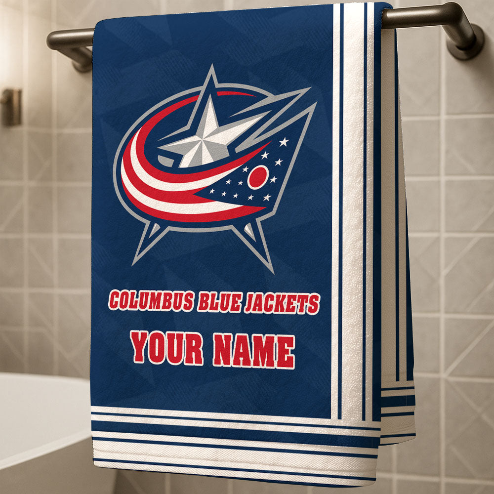 LIMITED EDITION - NEW CUSTOMIZED NHL18 CBJ COLUMBUS BLUE JACKETS BEACH & BATH TOWEL