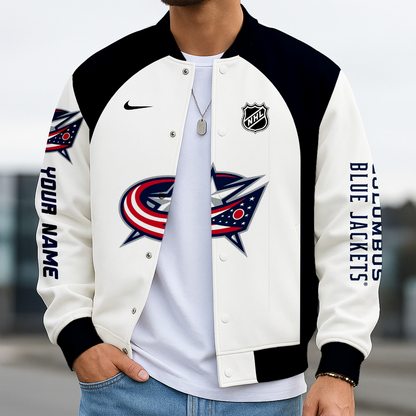 LIMITED EDITION - NEW CUSTOMIZED NHL18 CBJ COLUMBUS BLUE JACKETS SATIN VARSITY JACKET & BASEBALL JACKET