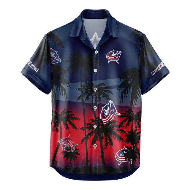 LIMITED EDITION - NEW CUSTOMIZED NHL18 CBJ COLUMBUS BLUE JACKETS UNISEX HAWAIIAN SHIRT & SHORTS SET