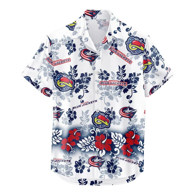 LIMITED EDITION - NEW CUSTOMIZED NHL18 CBJ COLUMBUS BLUE JACKETS UNISEX HAWAIIAN SHIRT & SHORTS SET