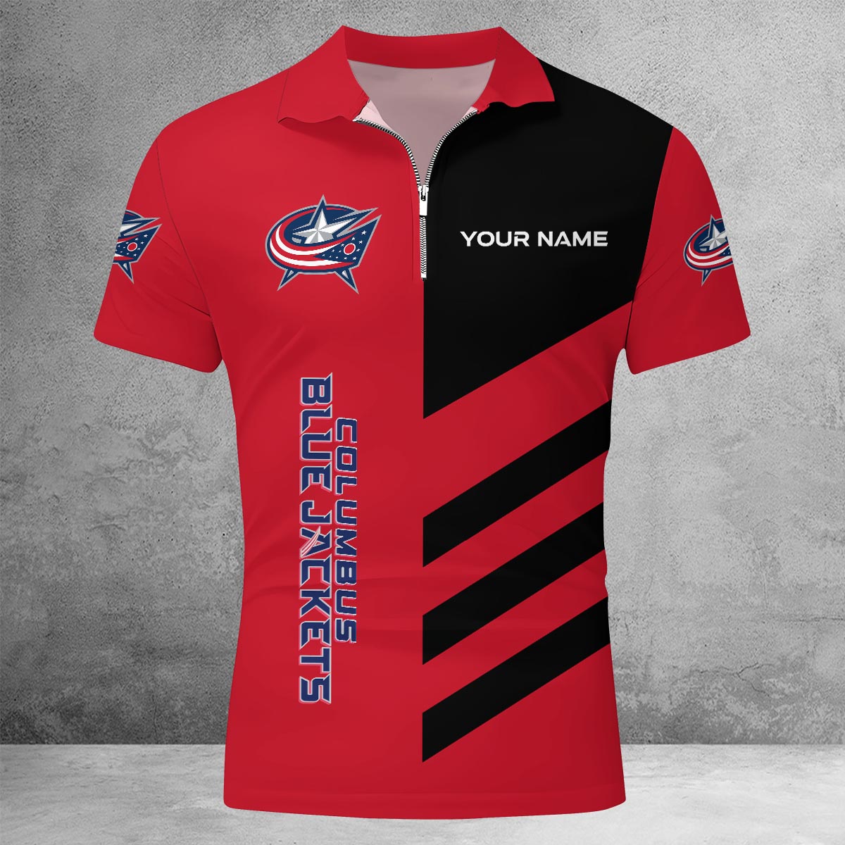 LIMITED EDITION - NEW CUSTOMIZED NHL18 CBJ COLUMBUS BLUE JACKETS ZIP POLO SHIRT
