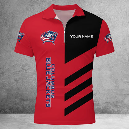 LIMITED EDITION - NEW CUSTOMIZED NHL18 CBJ COLUMBUS BLUE JACKETS ZIP POLO SHIRT