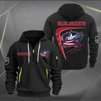 LIMITED EDITION - NEW CUSTOMIZED NHL18 CBJ COLUMBUS BLUE JACKETS QUARTER ZIP HOODIE