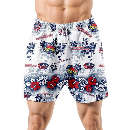 LIMITED EDITION - NEW CUSTOMIZED NHL18 CBJ COLUMBUS BLUE JACKETS UNISEX HAWAIIAN SHIRT & SHORTS SET