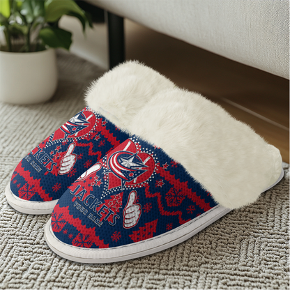 LIMITED EDITION - NEW CUSTOMIZED NHL18 CBJ COLUMBUS BLUE JACKETS FUR-LINED SLIPPERS