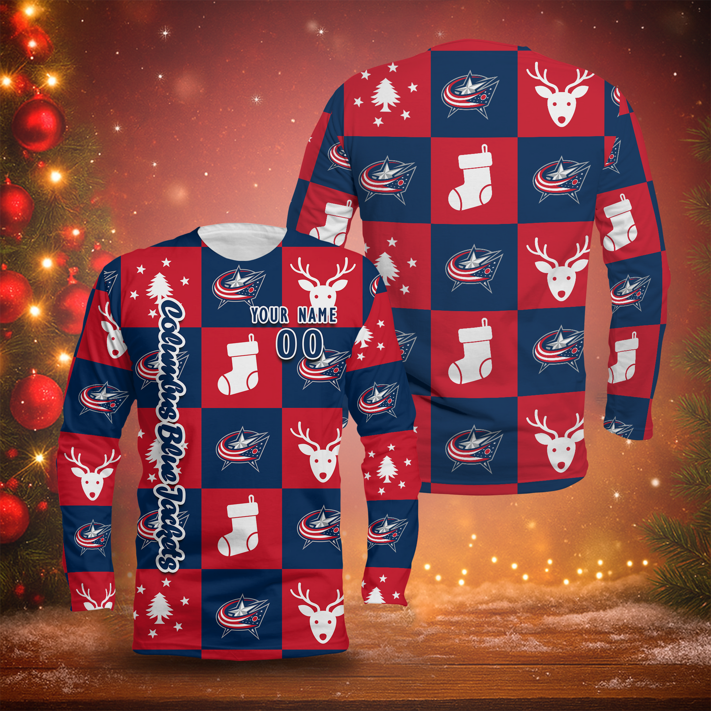 LIMITED EDITION - NEW CUSTOMIZED NHL18 CBJ COLUMBUS BLUE JACKETS LONG SLEEVED T-SHIRT