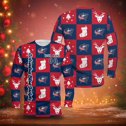 LIMITED EDITION - NEW CUSTOMIZED NHL18 CBJ COLUMBUS BLUE JACKETS LONG SLEEVED T-SHIRT