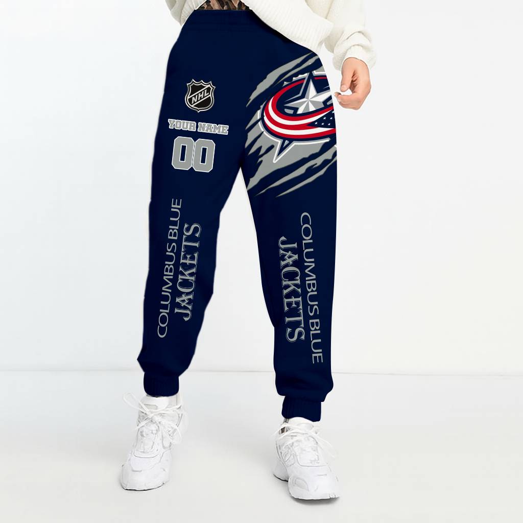 LIMITED EDITION - NEW CUSTOMIZED NHL18 CBJ COLUMBUS BLUE JACKETS UNISEX LONG PANTS