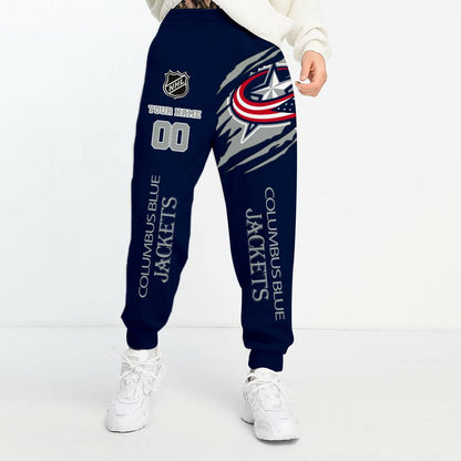 LIMITED EDITION - NEW CUSTOMIZED NHL18 CBJ COLUMBUS BLUE JACKETS UNISEX LONG PANTS