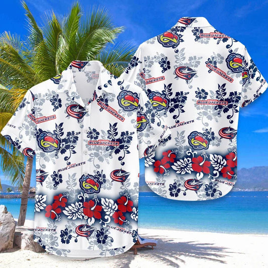 LIMITED EDITION - NEW CUSTOMIZED NHL18 CBJ COLUMBUS BLUE JACKETS UNISEX HAWAIIAN SHIRT & SHORTS SET