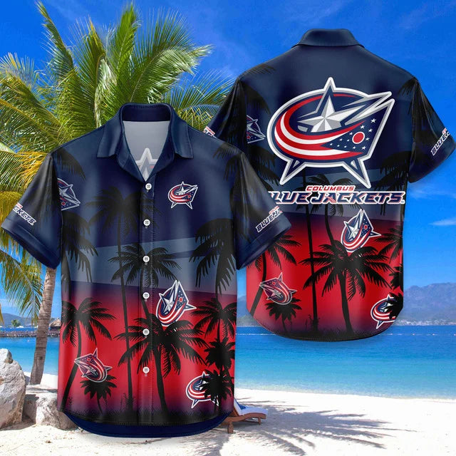 LIMITED EDITION - NEW CUSTOMIZED NHL18 CBJ COLUMBUS BLUE JACKETS UNISEX HAWAIIAN SHIRT & SHORTS SET