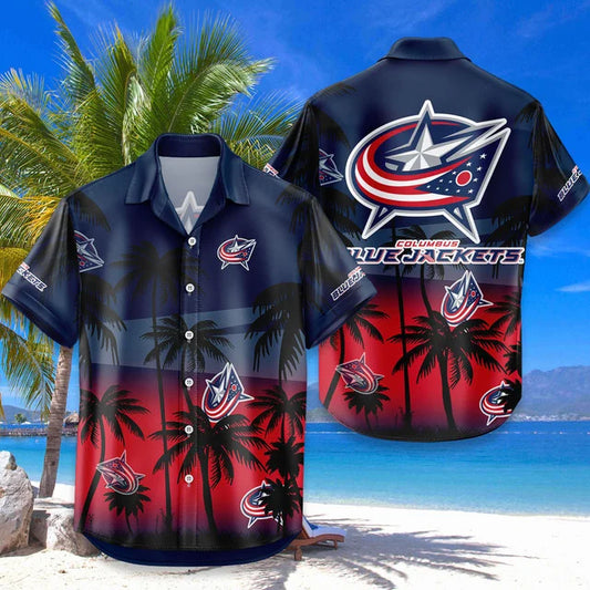 LIMITED EDITION - NEW CUSTOMIZED NHL18 CBJ COLUMBUS BLUE JACKETS UNISEX HAWAIIAN SHIRT & SHORTS SET