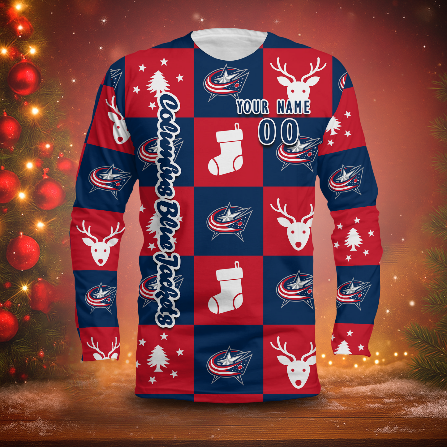 LIMITED EDITION - NEW CUSTOMIZED NHL18 CBJ COLUMBUS BLUE JACKETS LONG SLEEVED T-SHIRT