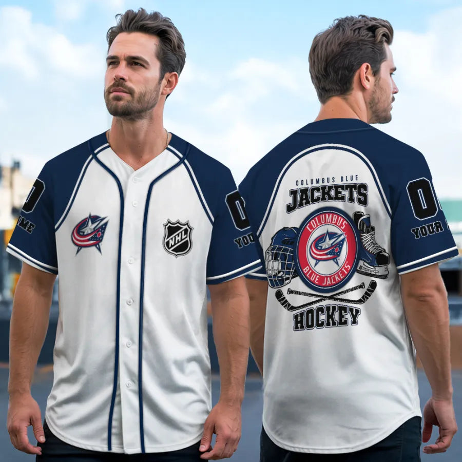 LIMITED EDITION - NEW CUSTOMIZED NHL18 CBJ COLUMBUS BLUE JACKETS BASEBALL JERSEY