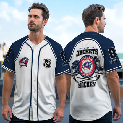 LIMITED EDITION - NEW CUSTOMIZED NHL18 CBJ COLUMBUS BLUE JACKETS BASEBALL JERSEY