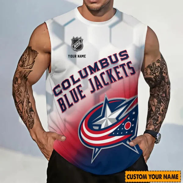 LIMITED EDITION - NEW CUSTOMIZED NHL18 CBJ COLUMBUS BLUE JACKETS TANK TOP & GYM SHIRT