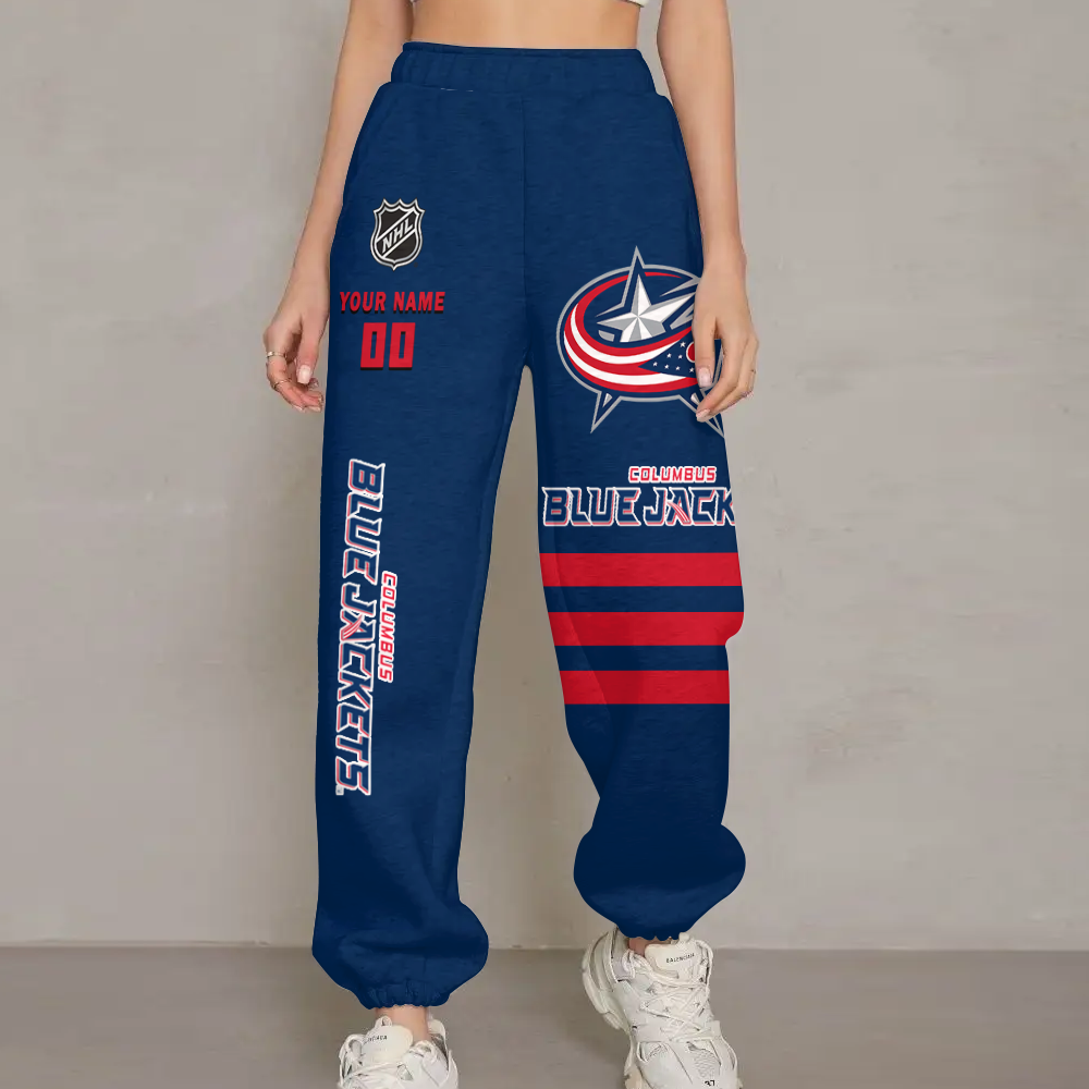 LIMITED EDITION - NEW CUSTOMIZED NHL18 CBJ COLUMBUS BLUE JACKETS UNISEX LONG PANTS