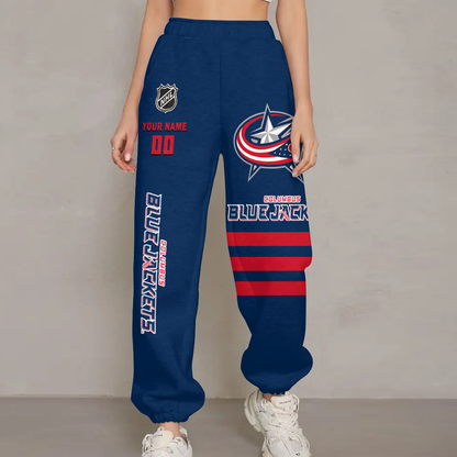 LIMITED EDITION - NEW CUSTOMIZED NHL18 CBJ COLUMBUS BLUE JACKETS UNISEX LONG PANTS