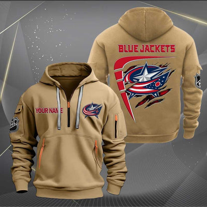LIMITED EDITION - NEW CUSTOMIZED NHL18 CBJ COLUMBUS BLUE JACKETS QUARTER ZIP HOODIE