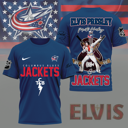 LIMITED EDITION - NEW CUSTOMIZED NHL18 CBJ COLUMBUS BLUE JACKETS X ELVIS PRESLEY FAN 3D SHIRT
