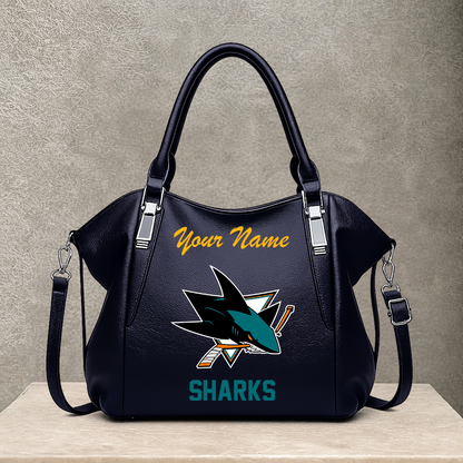 LIMITED EDITION - NEW CUSTOMIZED NHL32 SJS SAN JOSE SHARKS SHOULDER HANDBAG