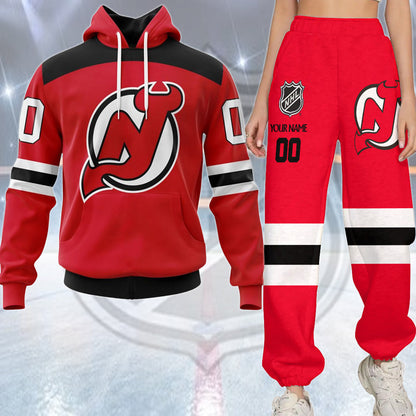 LIMITED EDITION - NEW CUSTOMIZED NHL06 NJD NEW JERSEY DEVILS COMBO HOODIE & LONGPANTS
