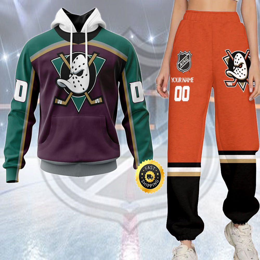 LIMITED EDITION - NEW CUSTOMIZED NHL09 AHD ANAHEIM DUCKS COMBO HOODIE & LONGPANTS