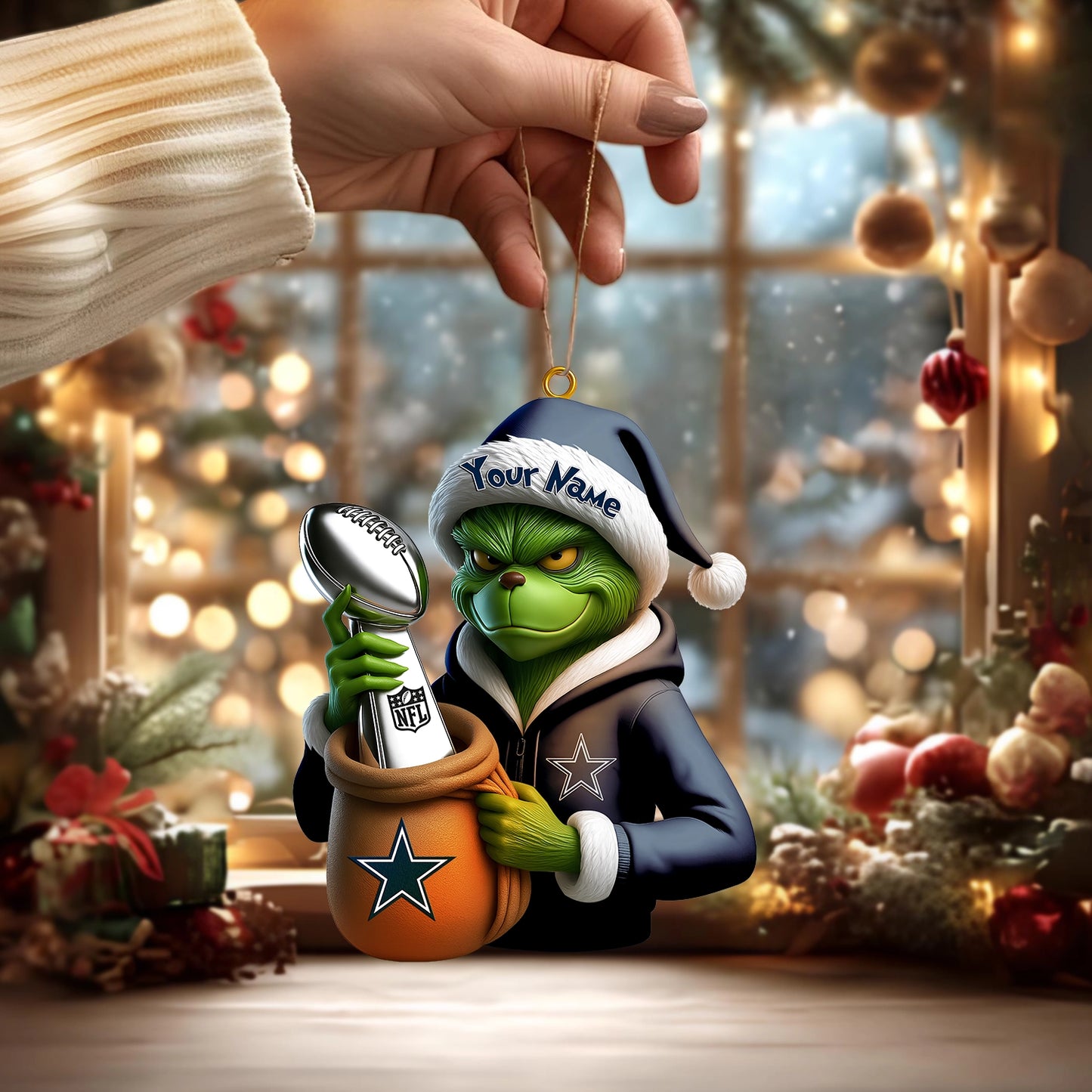 LIMITED EDITION - NEW CUSTOMIZED NFL21 DCB DALLAS COWBOYS THE GRINCH ACRYLIC ORNAMENT