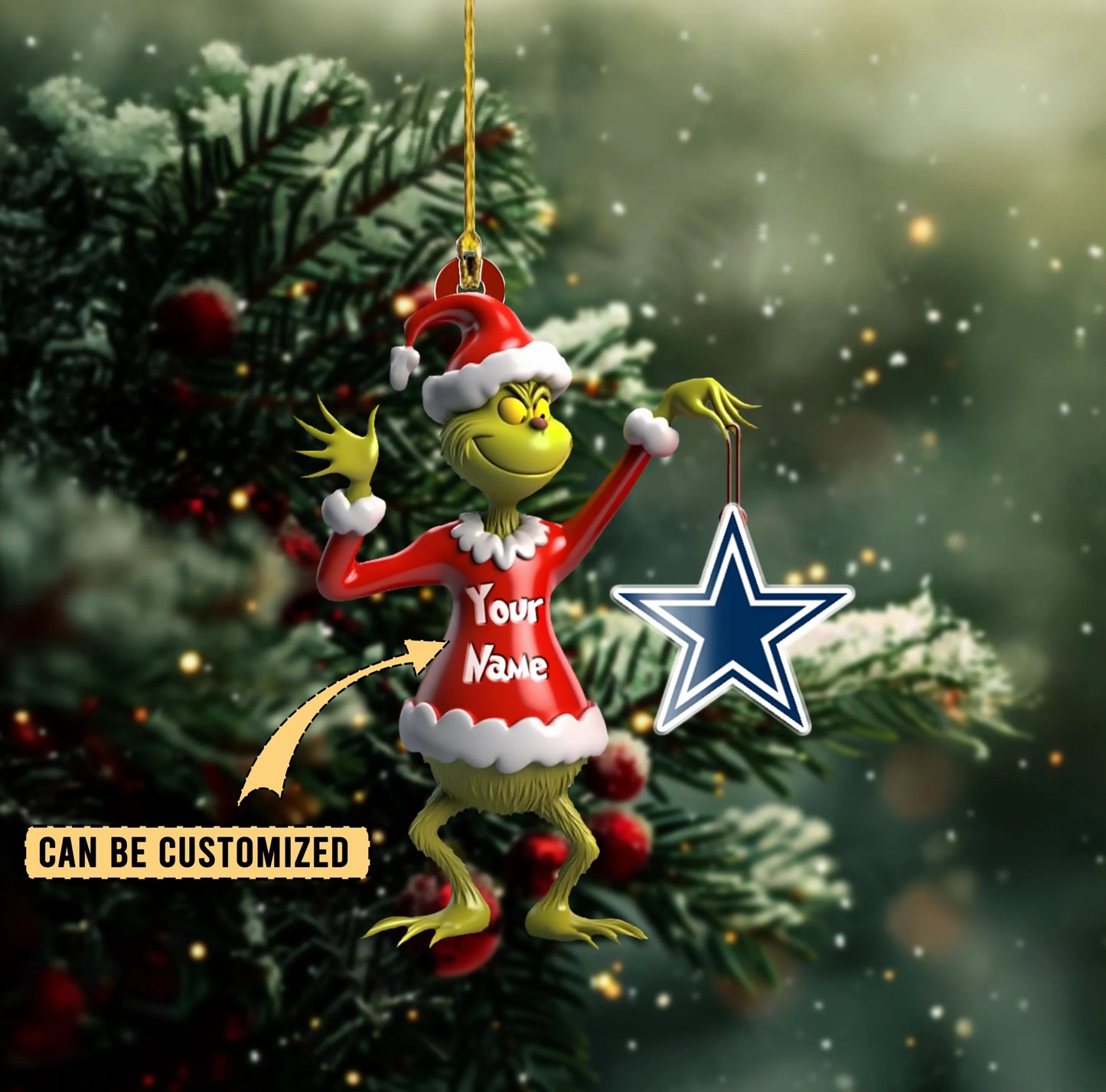 LIMITED EDITION - NEW CUSTOMIZED NFL21 DCB DALLAS COWBOYS THE GRINCH ACRYLIC ORNAMENT