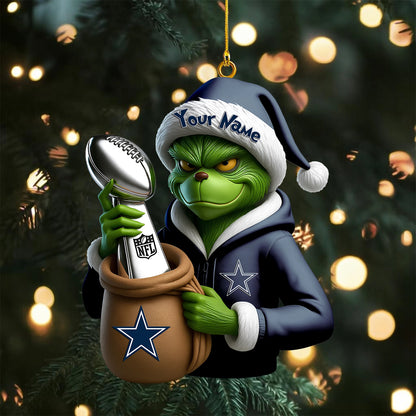 LIMITED EDITION - NEW CUSTOMIZED NFL21 DCB DALLAS COWBOYS THE GRINCH ACRYLIC ORNAMENT