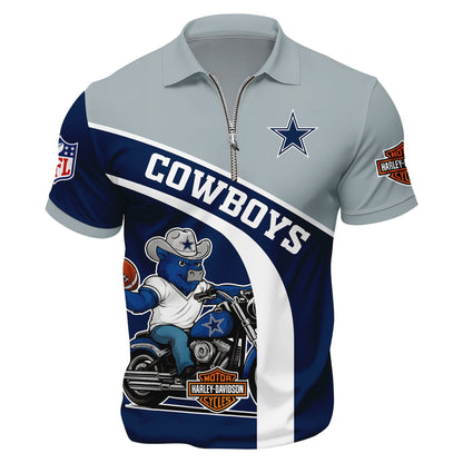 LIMITED EDITION - NEW CUSTOMIZED NFL21 DCB DALLAS COWBOYS HARLEY-DAVIDSON POLO WITH ZIPPER SHIRT