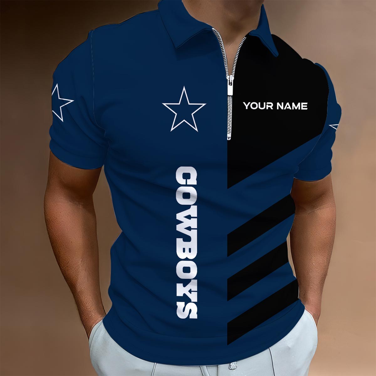 LIMITED EDITION - NEW CUSTOMIZED NFL21 DCB DALLAS COWBOYS ZIP POLO SHIRT