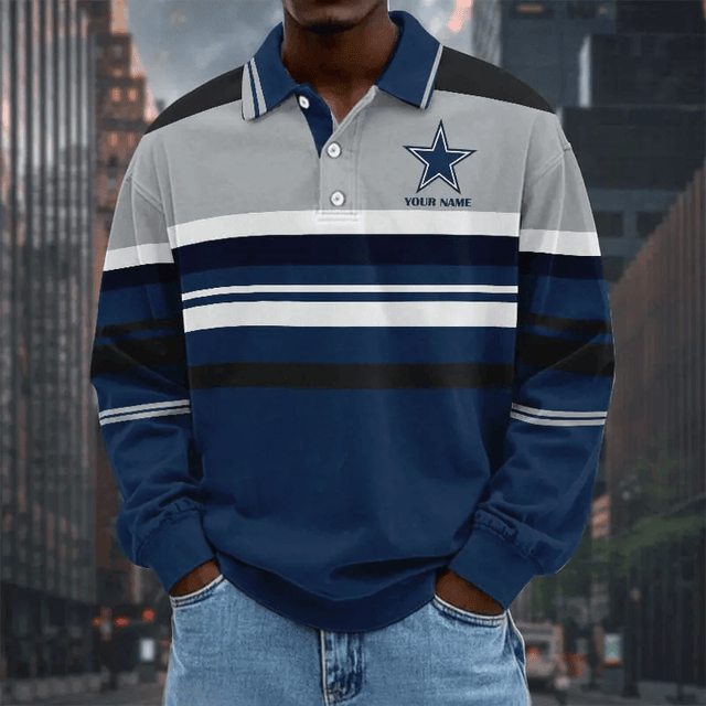 LIMITED EDITION - NEW CUSTOMIZED NFL21 DCB DALLAS COWBOYS MEN LONG SLEEVE POLO