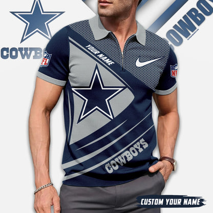 LIMITED EDITION - NEW CUSTOMIZED NFL21 DCB DALLAS COWBOYS ZIP POLO SHIRT