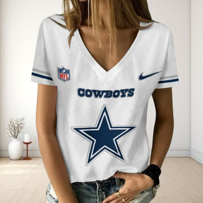 LIMITED EDITION - NEW CUSTOMIZED NFL21 DCB DALLAS COWBOYS V-NECK FEMALE SHIRT