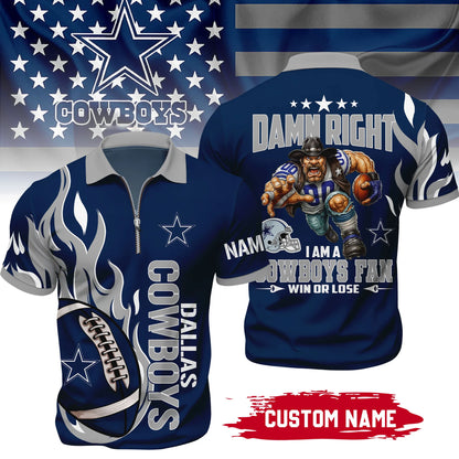 LIMITED EDITION - NEW CUSTOMIZED NFL21 DCB DALLAS COWBOYS ZIP POLO SHIRT