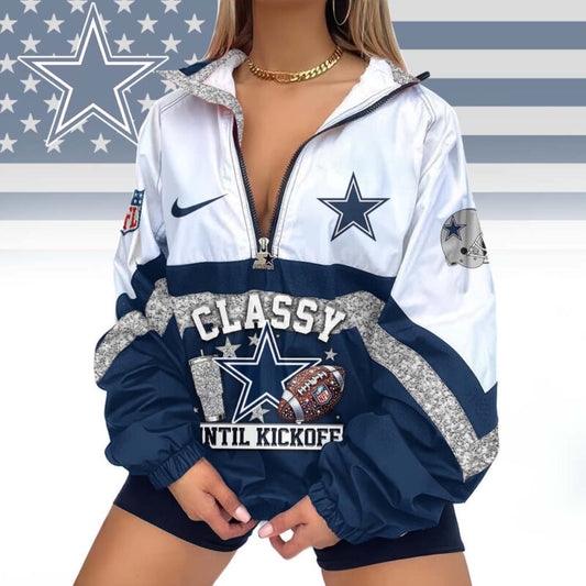 LIMITED EDITION - NEW CUSTOMIZED NFL21 DCB DALLAS COWBOYS V-NECK ZIPPER SWEATSHIRT JACKET
