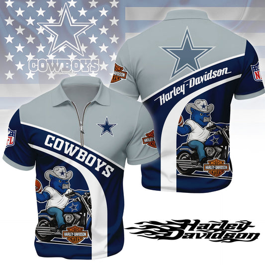 LIMITED EDITION - NEW CUSTOMIZED NFL21 DCB DALLAS COWBOYS HARLEY-DAVIDSON POLO WITH ZIPPER SHIRT