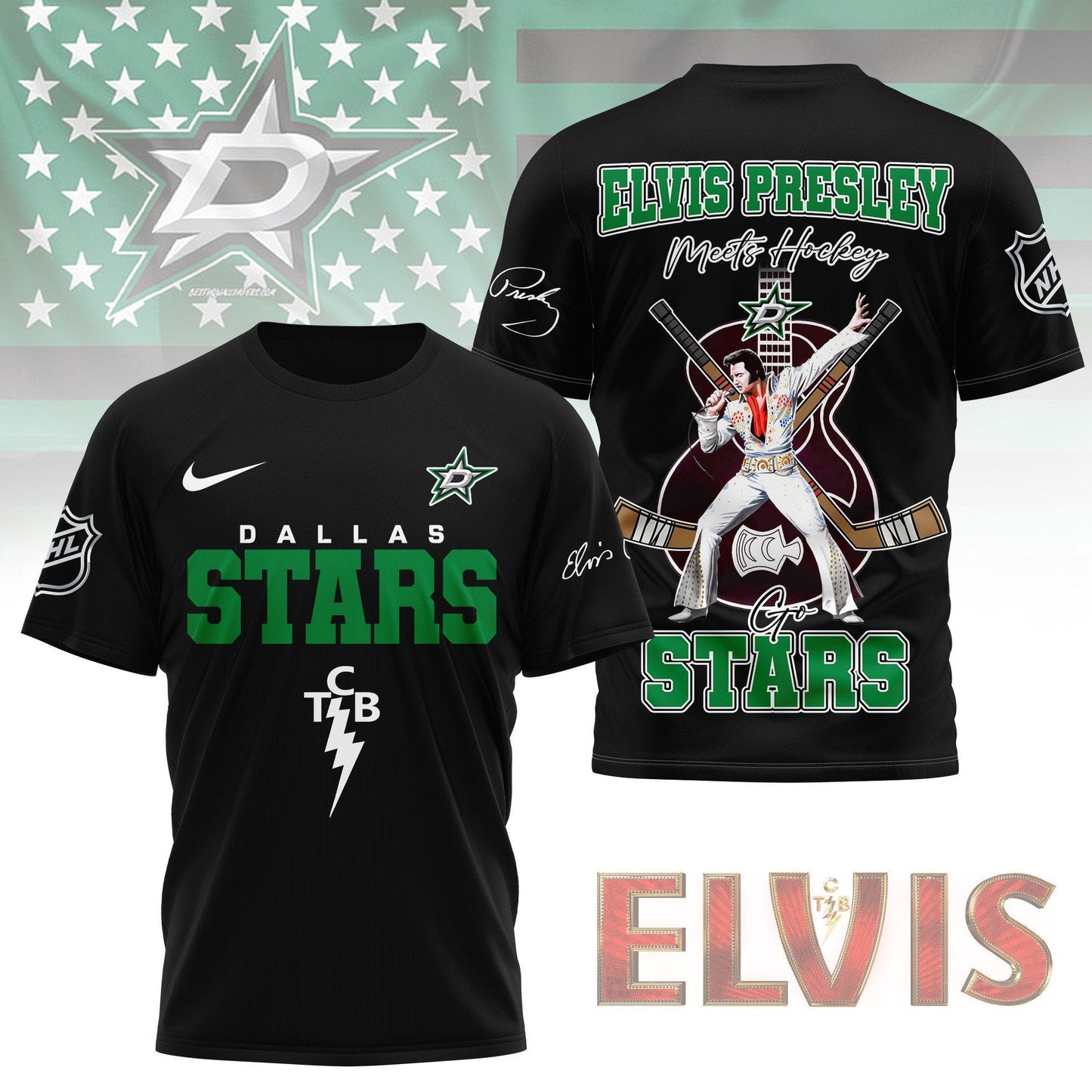 LIMITED EDITION - NEW CUSTOMIZED NHL15 DLS DALLAS STARS X ELVIS PRESLEY FAN 3D SHIRT